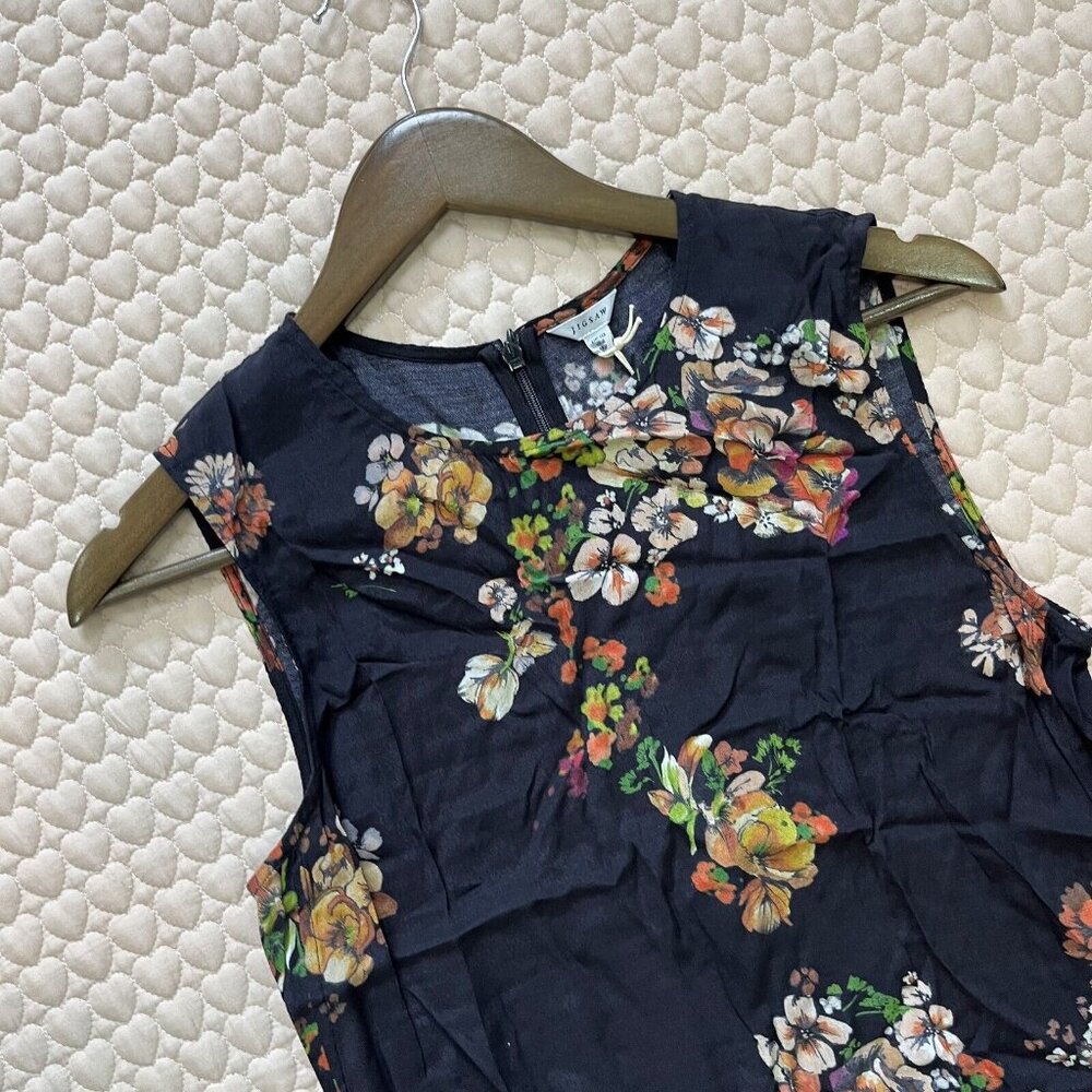 NWT JIGSAW Black Floral Blouse Ruffle Sleeveless Tank Top Size 6 - Picture 3 of 8